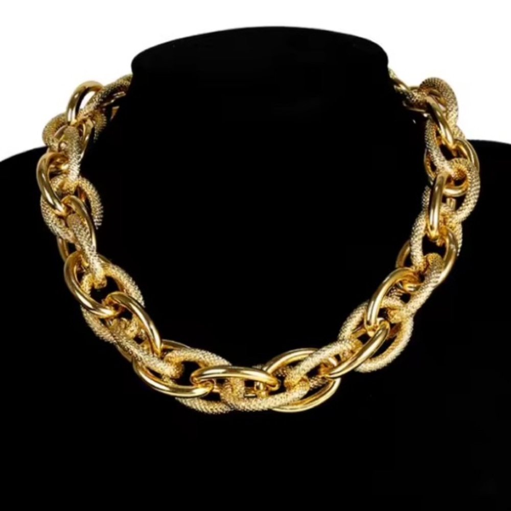 2 tone Chunky mate Gold Chain Necklace adjustable